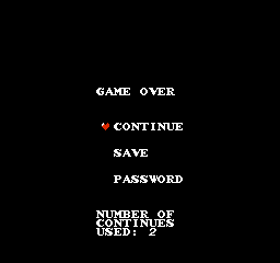 The gameover screen